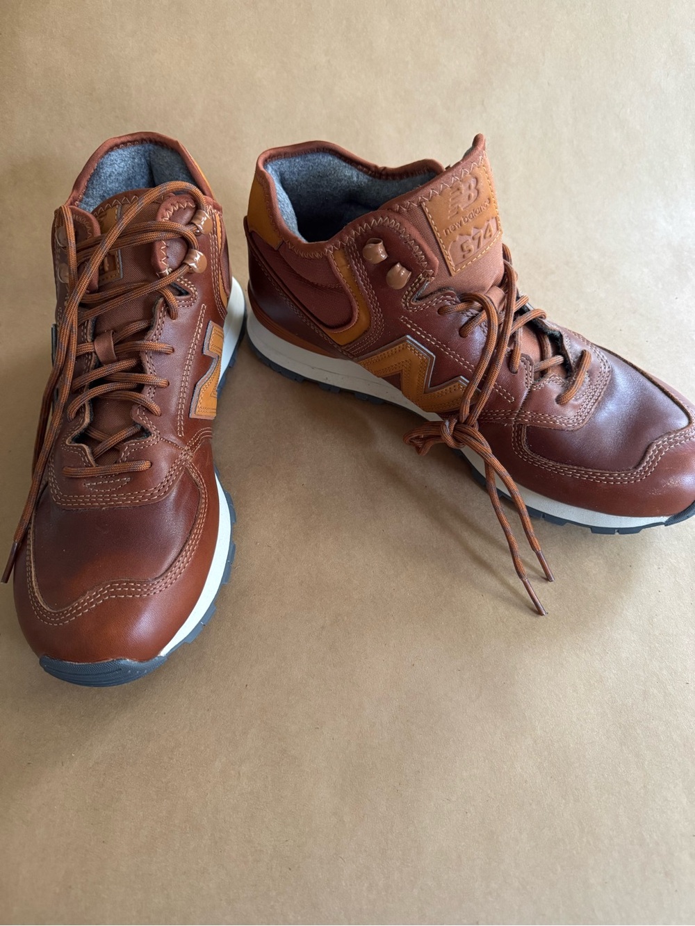 New Balance Men’s Brown and Tan Leather Mid-Top Sneakers
